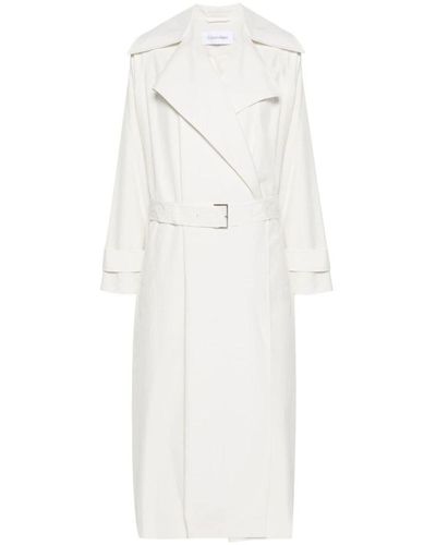 Calvin Klein Crinkled Maxi Trench Coat - White