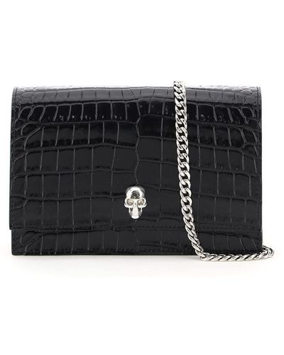 Alexander McQueen Croco-embossed Leather Mini Bag Skull - Black