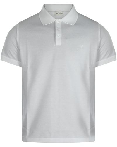 Saint Laurent White Cotton Polo Shirt - Grey