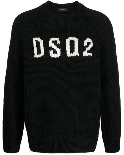 DSquared² Logo Intarsia-knit Wool Sweater - Black