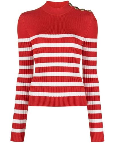Balmain Striped Sweater - Red