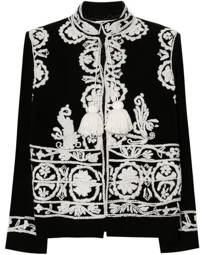Bode Estate Embroidered Wool Silk Jacket - Black