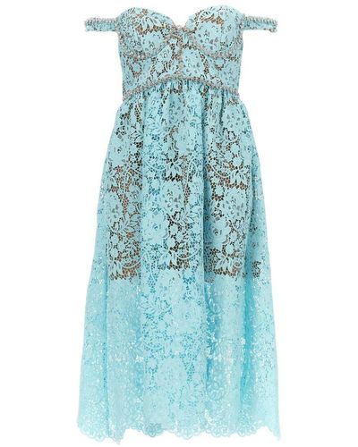 self-portrait Women's Pointelle Diamante Knit Dress Blue