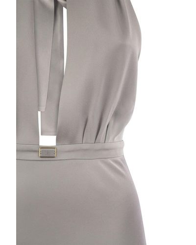 Elisabetta Franchi Satin Midi Dress With Asymmetric Skirt - Gray