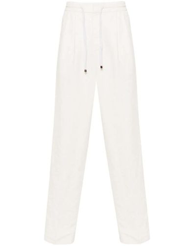 Brunello Cucinelli Mid-Rise Linen Blend Tapered-Leg Tailored Trousers - White