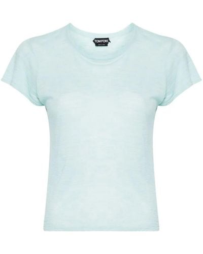 Tom Ford Slub Cotton Jersey Crewneck T-shirt Clothing - Blue