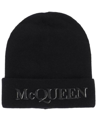 Alexander McQueen Cashmere Beanie With Logo Embroidery - Black