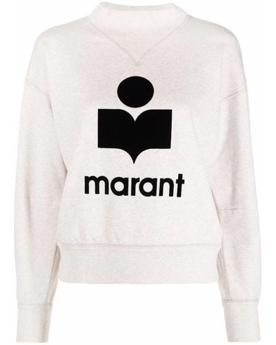 Isabel Marant Cotton Moby-ga Sweatshirt With Front Printed Logo - White