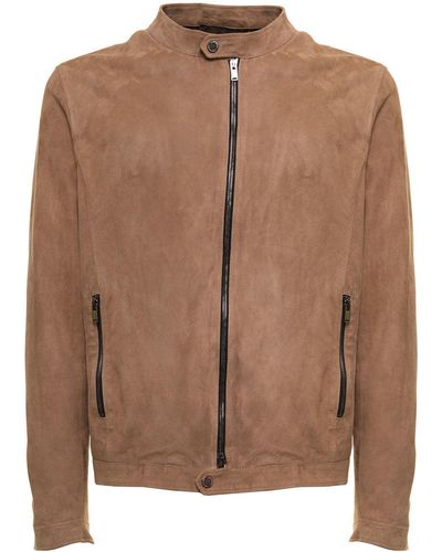 Tagliatore Tagliaotre Man's Beige Suede Leather Jacket - Brown