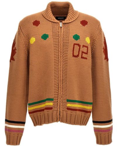 DSquared² Jacquard Cardigan Jumper, Cardigans - Brown