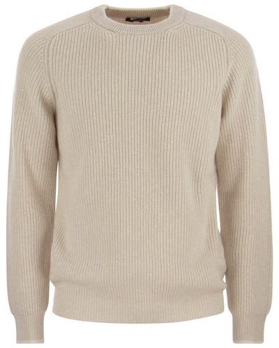 Peserico Crew-neck Jumper In Wool And Cashmere - Natural