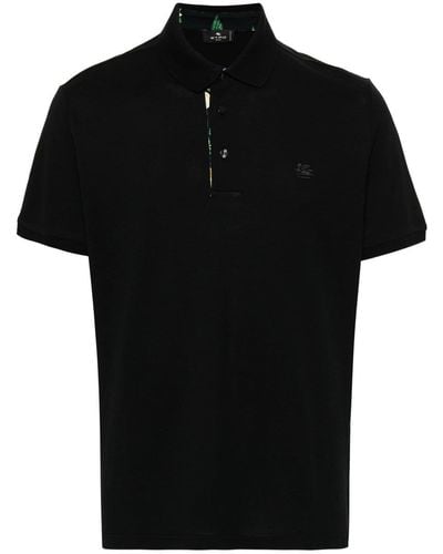Etro Pegaso-Embroidered Cotton Polo Shirt - Black