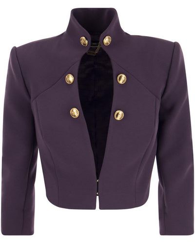 Elisabetta Franchi Crepe Crop Jacket With Stand-up Collar - Purple
