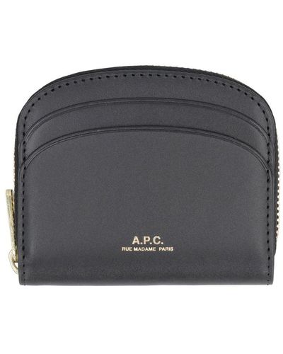A.P.C. Demi Lune Mini Leather Wallet - Gray