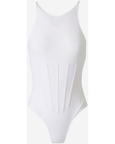 Mugler Logo Technical Swimsuit - White