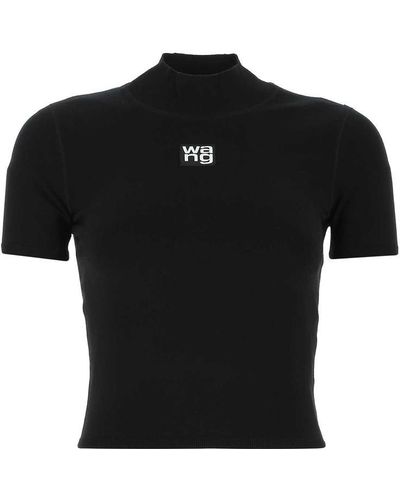 T By Alexander Wang Short Sleeve Ribbed Profile High Collar T-shirts - Black