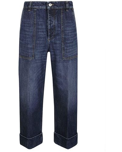 Bottega Veneta Wide Leg Denim Cotton Jeans - Blue
