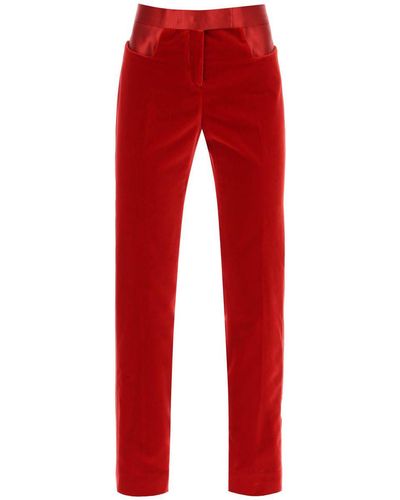 Tom Ford Velvet Trousers With Satin Bands - Red