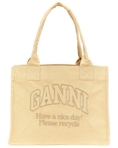 Ganni Logo Embroidery Shopping Bag - Natural