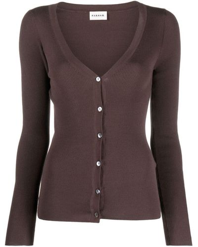 P.A.R.O.S.H. Ribbed Cotton-Blend Cardigan - Brown