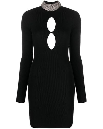 GIUSEPPE DI MORABITO Crystal Embellished Wool Mini Dress - Black