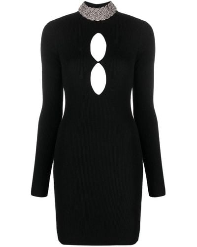 GIUSEPPE DI MORABITO Crystal Embellished Wool Mini Dress - Black