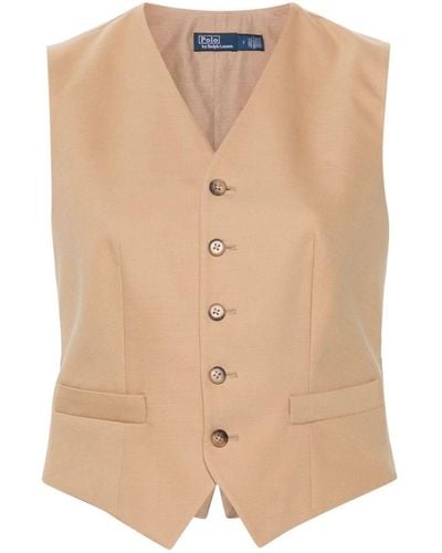 Polo Ralph Lauren Pauline Cotton And Wool-blend Twill Vest - Natural