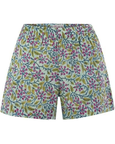 Mc2 Saint Barth Meave - Cotton Shorts With Floral Pattern - Blue