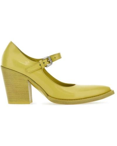 Prada 90mm Brushed Leather Pumps - Yellow