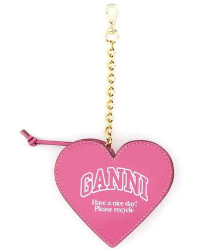 Ganni "funny Heart" Coin Purse - Pink