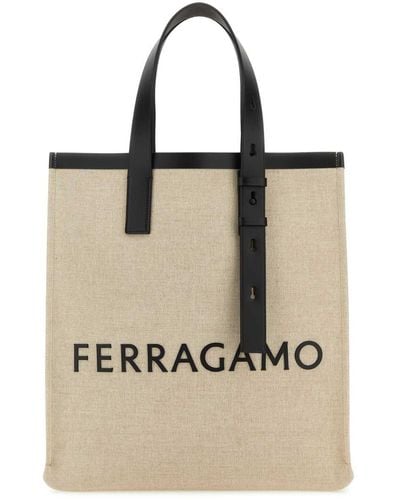 Ferragamo Logo Patch Top Handle Tote Bag - Natural