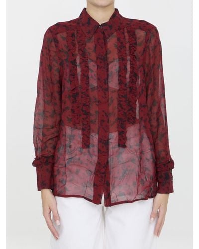 Ganni Printed Georgette Shirt - Red