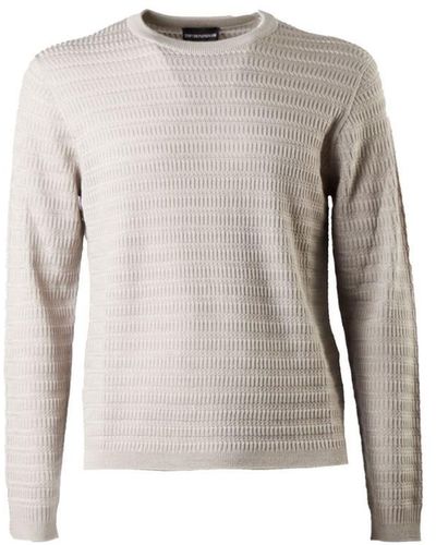 Emporio Armani Textured-knit Crewneck Sweater - White