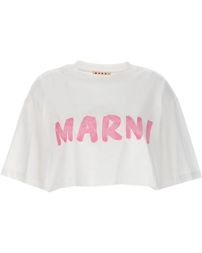 Marni Logo Print Crop T-Shirt - Pink