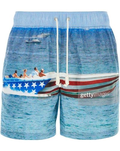 Palm Angels Getty Speedyboat Printed Swim Boxer Shorts - Blue