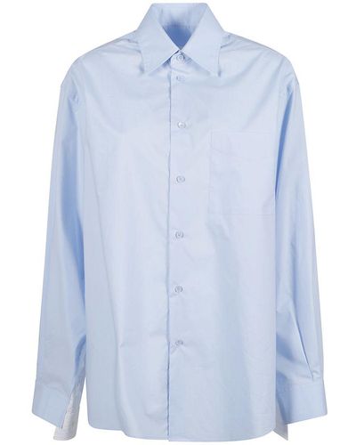 MM6 by Maison Martin Margiela Poplin Shirt With Striped Inserts - Blue