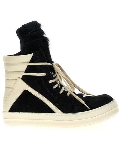 Rick Owens And Leather Geobasket Trainers - Black