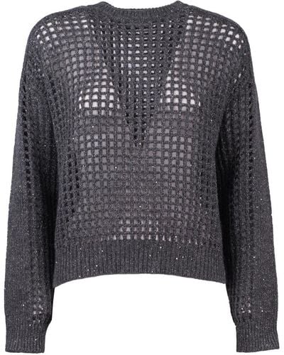 Brunello Cucinelli Sparkling Net Jumper In Cashmere Wool And Mohair - Grey