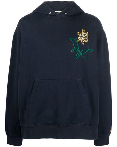 President's Embroidered-logo Long-sleeve Hoodie - Blue