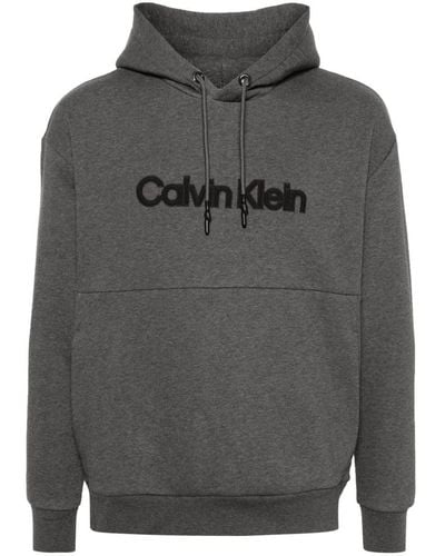 Calvin Klein Raised Embroidered Logo Hoodie - Gray