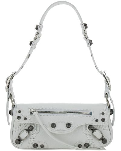 Balenciaga 'le Cagole Xs' White Shoulder Bag With Front Flap In Leather Woman - Grey