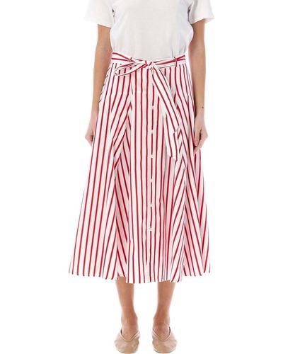 Polo Ralph Lauren Midi Striped Flare Skirt - Red