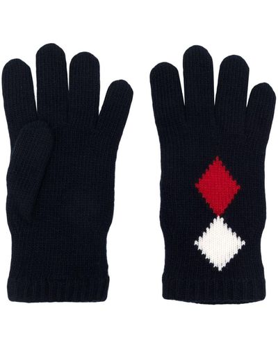 Moncler Geometric-intarsia Virgin-wool Gloves - Blue