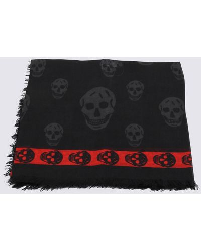 Alexander McQueen Black And Red Modal And Silk Blend Logo Scarf