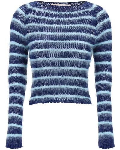 Marni Striped Cotton And Mohair Pullover - Blue