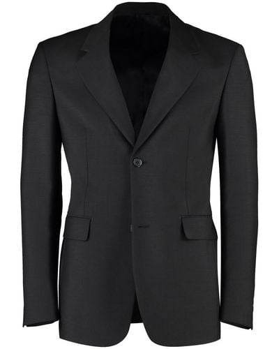 Prada Padded Shoulders Wool And Mohair Blazer - Black