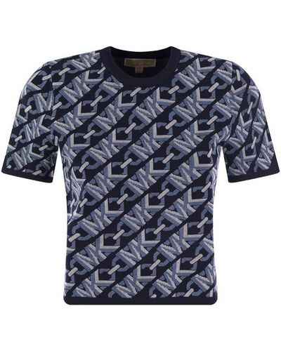 Michael Kors Short-Sleeved Jacquard Pullover With Logo - Blue