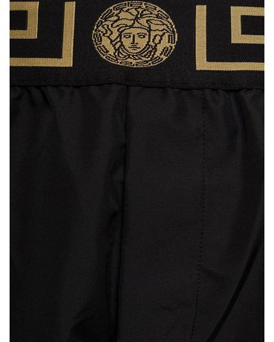 Versace Man's Black Nylon Beach Bermuda Shorts With Logo