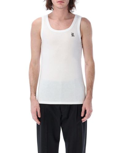 Raf Simons Tank Top With R Print And Leather Patch - White