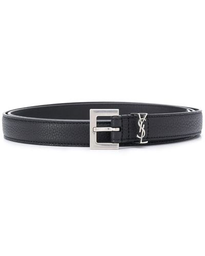 Saint Laurent Cassandre Leather Belt - Black